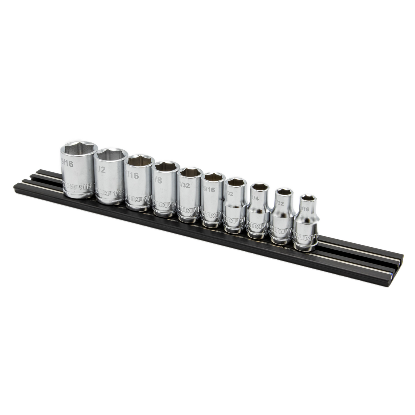 10 PC. 1/4'' DR. SAE SOCKET SET W/ BLACK 8" MAGRAIL - SMS400 SUBSET