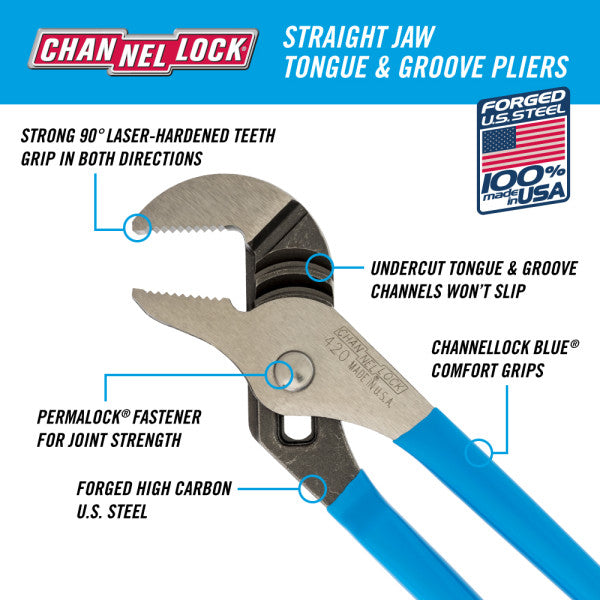 Channellock 9.5-Inch Straight Jaw Tongue & Groove Pliers