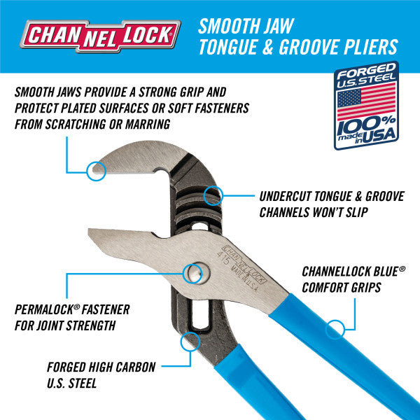 Channellock 10-Inch Smooth Jaw Tongue & Groove Pliers