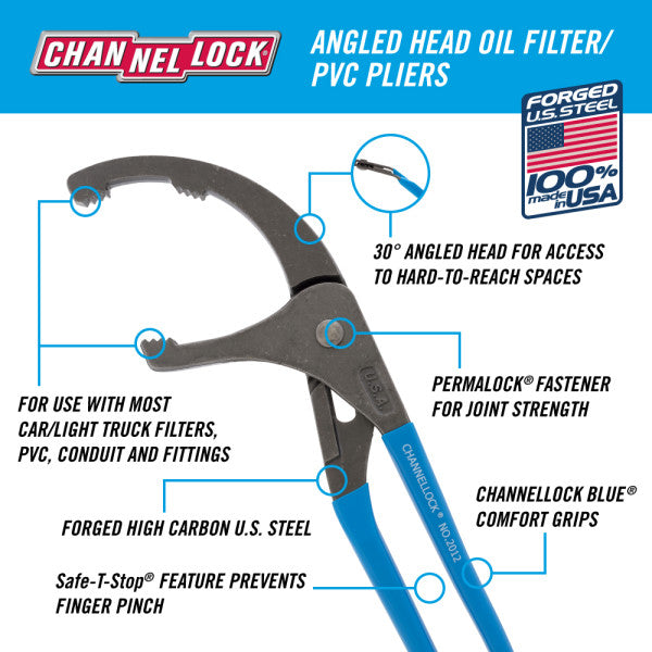 Channellock 12-Inch Oil Filter/PVC Angled Head Pliers