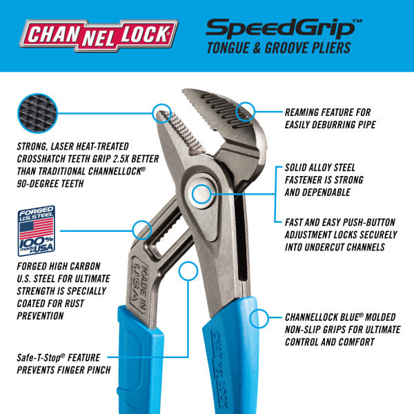 Channellock 10-Inch SPEEDGRIP Straight Jaw Tongue & Groove Pliers