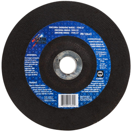 5PK - Grinding Wheels Type 27 – Zirconia 7″ x 1/4″ x 7/8 – 24 Grit