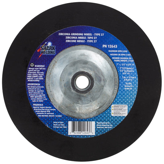 Grinding Wheels Type 27- Zirconia 7″x 1/4″ x 5/8-11 – 24 Grit