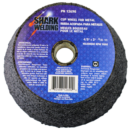 Type 11 Coarse Cup Style Grinding Wheels – 4/3″, 5/3″, and 6/4″ Diameters x 2″ Height x 5/8-11 NC Arbor