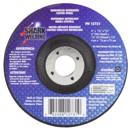 4″ Type 27 Aluminum Oxide Grinding Wheels Depressed Center – Hubless, 36 Grit – 4″ x 1/8″ x 5/8″