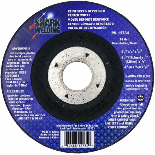4.5″ Type 27 Aluminum Oxide Grinding Wheels Depressed Center – Hubless, 24 Grit. 4.5″ x 1/4″ x 7/8″
