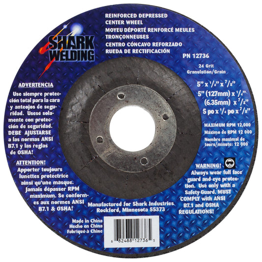 5″ Type 27 Aluminum Oxide Grinding Wheels Depressed Center – No Hub – 24 Grit – 5″ x 1/4″ x 7/8″