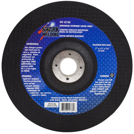 7″ Type 27 Aluminum Oxide Grinding Wheels Depressed Center – Hubless, 24 Grit. 7″ x 1/4″ x 7/8″