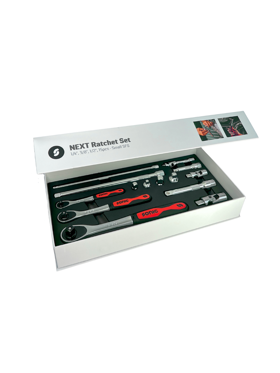 NEXT Ratchet and Extension Set, 1/4", 3/8", 1/2", 15-PC - Small SFS