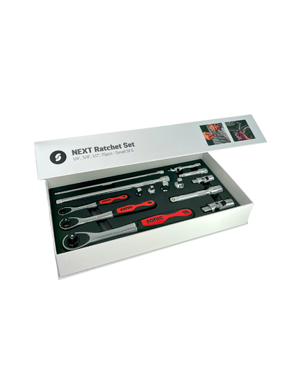 NEXT Ratchet and Extension Set, 1/4", 3/8", 1/2", 15-PC - Small SFS