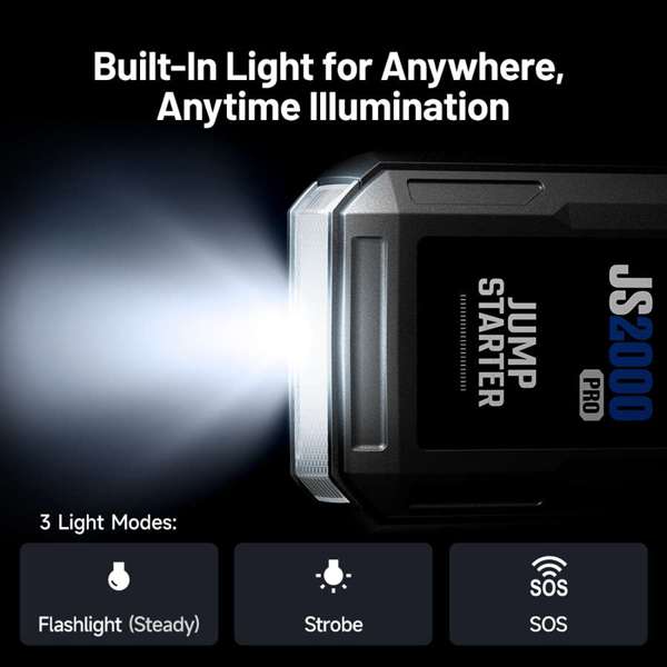 TOPDON 2500 Peak Amp Battery Jump Starter, Power Bank, & Flashlight