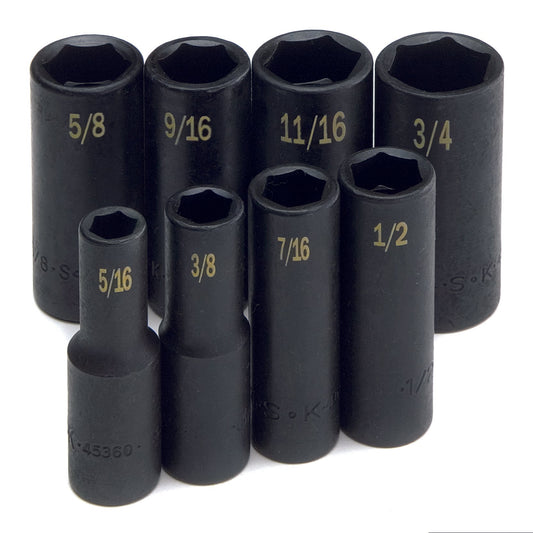 8 Piece 3/8" Drive 6 Point Fractional Deep Impact Socket Set