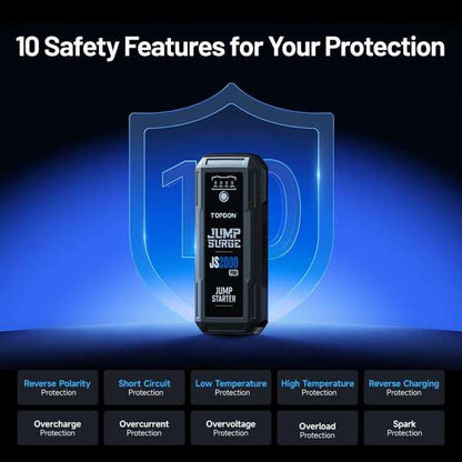 TOPDON 2500 Peak Amp Battery Jump Starter, Power Bank, & Flashlight