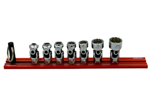 7PC. 12-PT DUAL DRIVE STUBBY UJ SAE  SOCKET SET - 1/4'' X 11MM DR. - RED MAGRAIL