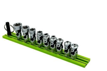 9 PC. DUAL DRIVE STUBBY UJ E-TORX  SOCKET SET - 1/4'' X 11MM DR. - GREEN MAGRAIL