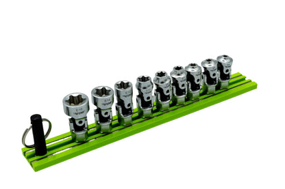 9 PC. DUAL DRIVE STUBBY UJ E-TORX  SOCKET SET - 1/4'' X 11MM DR. - GREEN MAGRAIL