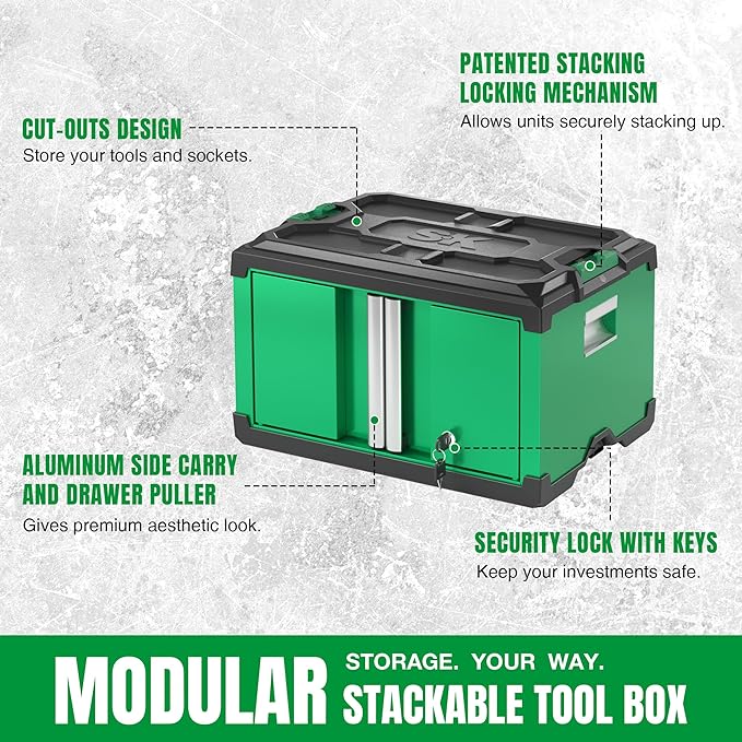 Modular Stackable Storage Tool Box, 2-Door Steel Box