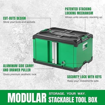 Modular Stackable Storage Tool Box, 2-Door Steel Box