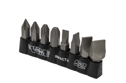 Impact Quality S2 Bit Set, 8 pc Bits 5/16″ Hex bodies, 1.25″L, P1-P4 Phillips & Flat Tip