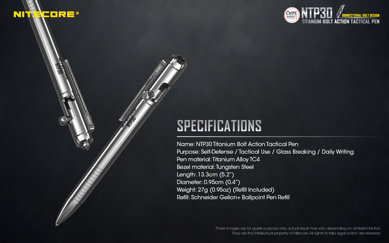 Nitecore NTP30 Titanium Bidirectional Bolt Action Tactical Pen