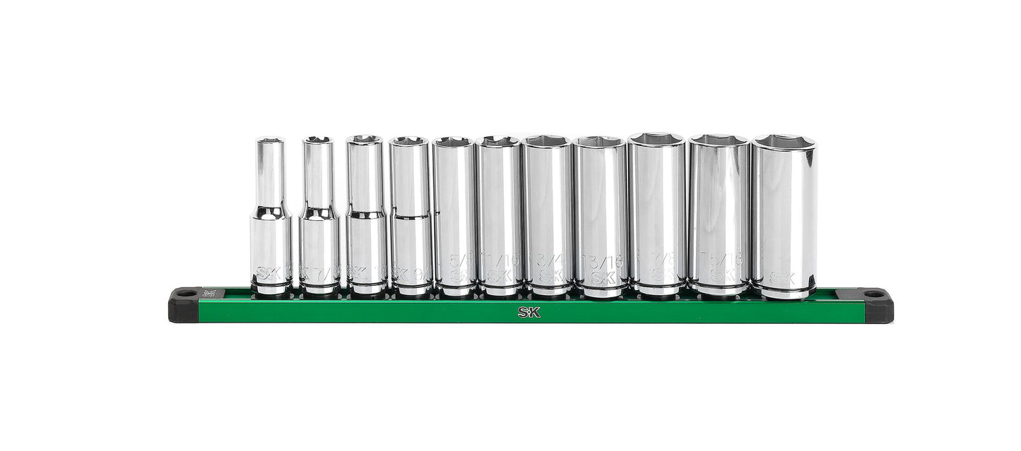 1/2" Drive, 11 Piece, 6 Point, SAE, Deep Chrome Socket Set