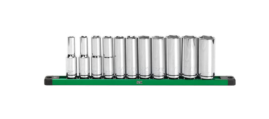 1/2" Drive, 11 Piece, 6 Point, SAE, Deep Chrome Socket Set
