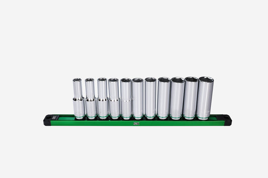 1/2" Drive, 11 Piece, 6 Point, Metric, Deep Chrome Socket Set