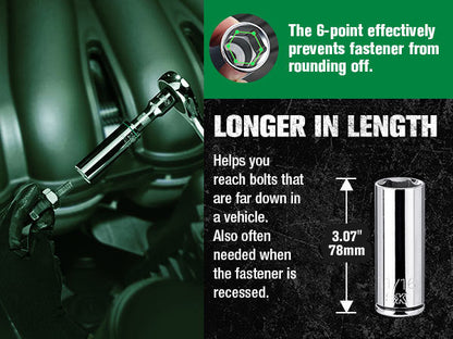 1/2" Drive, 11 Piece, 6 Point, SAE, Deep Chrome Socket Set