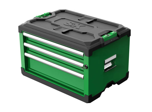 Modular Stackable Storage Tool Box, 3-Drawer Steel Box: 2 Shallow, 1 Deep