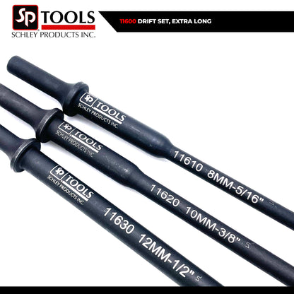 Extra Long Air Hammer Drift Kit, 3 Piece in Kit Bag (8 mm-12 mm)