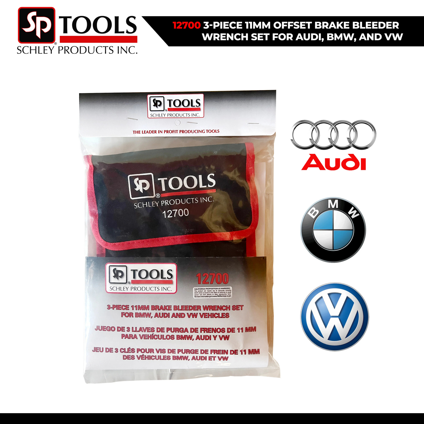 3-PIECE 11MM OFFSET BRAKE BLEEDER WRENCH SET FOR AUDI, BMW, and VW