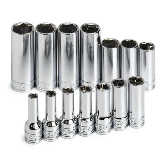 14 Piece 3/8" Drive 6 Point Deep Metric Chrome Socket Set