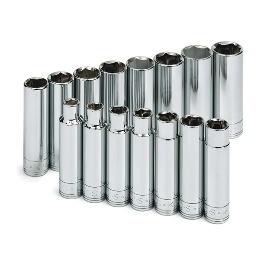 15 Piece 1/2" Drive 6 Point Deep Metric Chrome Socket Set