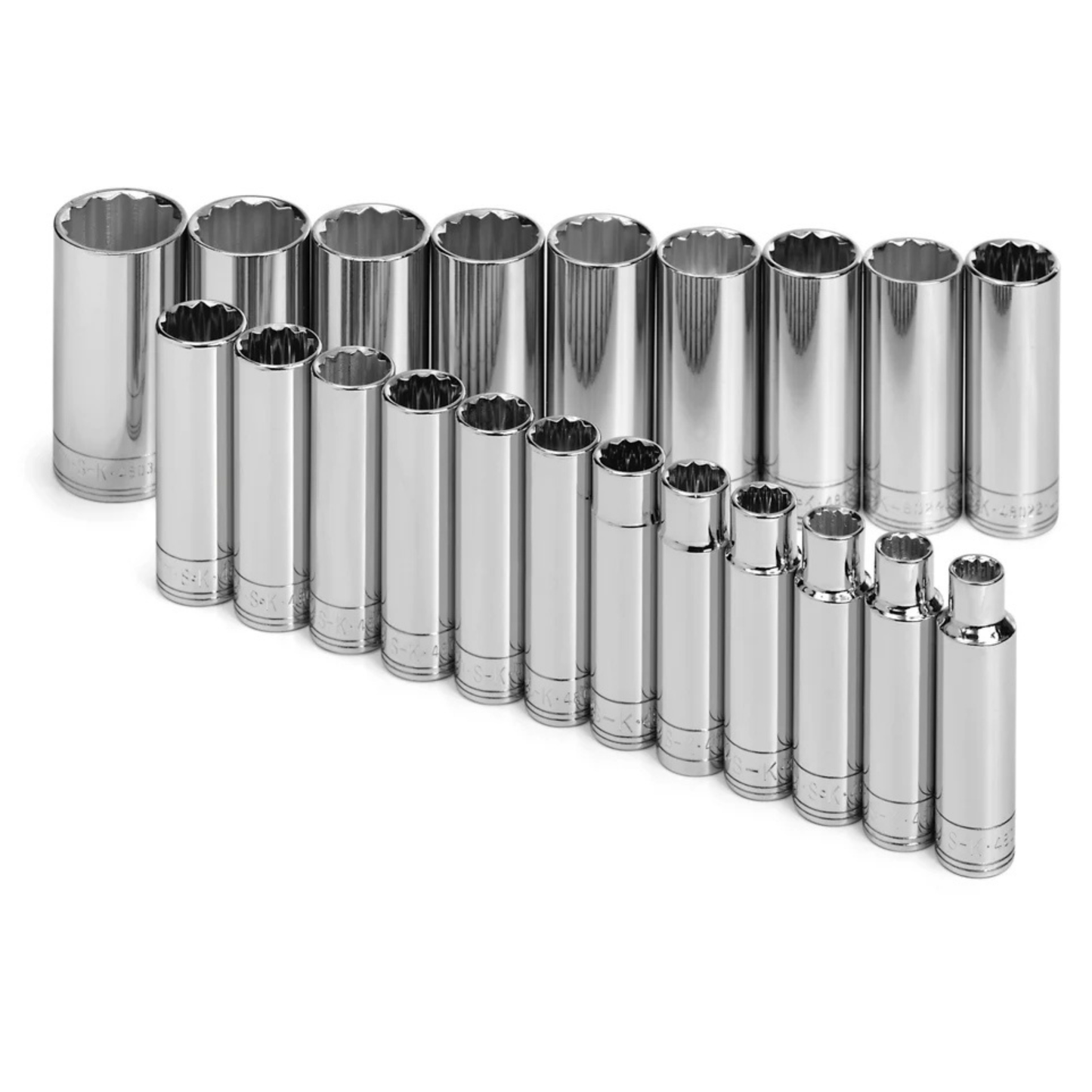 21 Piece 1/2" Drive 12 Point Deep Metric Chrome Socket Set