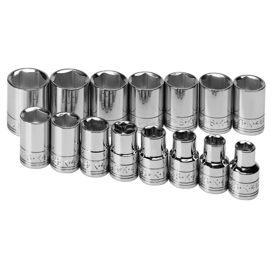 15 Piece 1/2" Drive 6 Point Standard Metric Chrome Socket Set