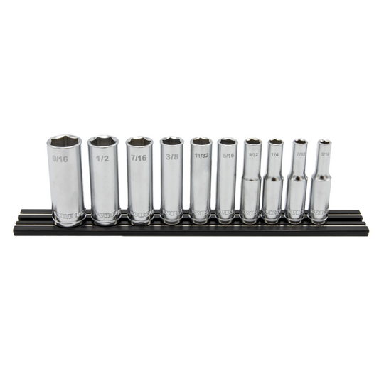 10 PC. 1/4'' DR. DEEP SAE SOCKET SET W/ BLACK 8” MAGRAIL - SMS400 SUBSET