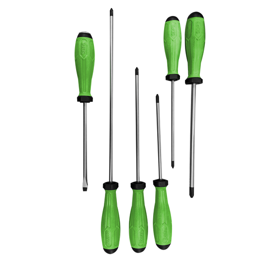 6 PC. PHILLIPS/FLAT GREEN SCREWDRIVER SET, S2 STEEL