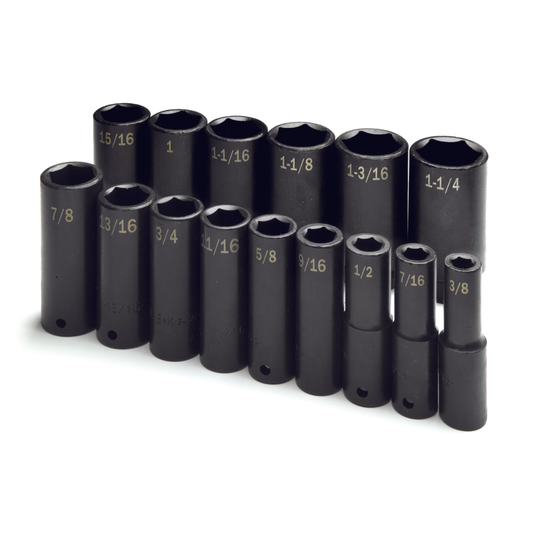 15 Piece 1/2" Drive 6 Point Fractional Deep Impact Socket Set