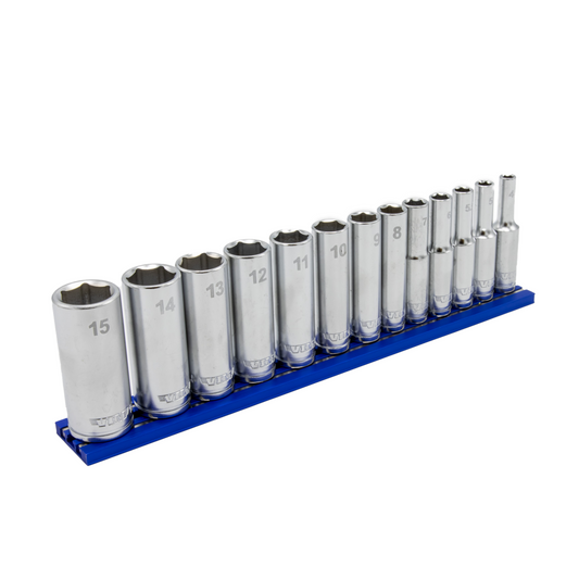 13 PC. 1/4'' DR. DEEP METRIC SOCKET SET W/ BLUE 8" MAGRAIL - SMS400 SUBSET
