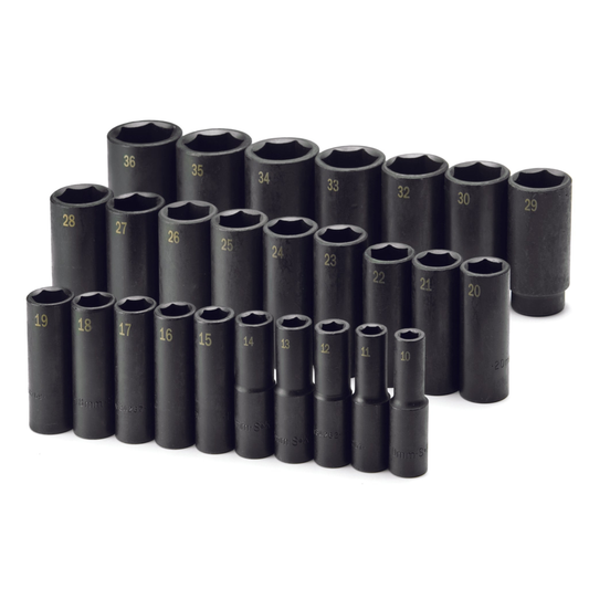 26 Piece 1/2" Drive 6 Point Metric Deep Impact Socket Set