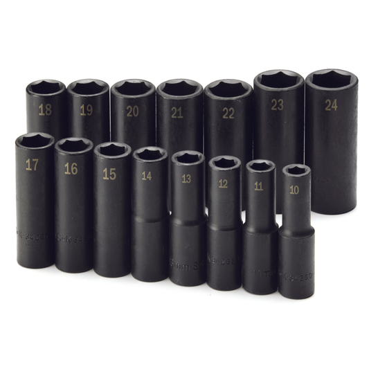 15 Piece 1/2" Drive 6 Point Metric Deep Impact Socket Set