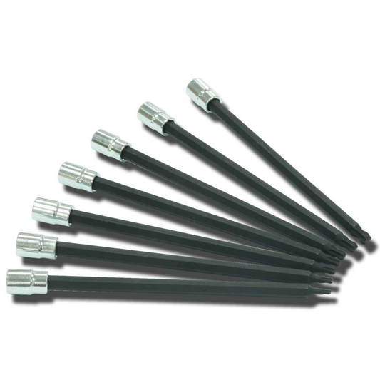 Ball Torx Extra Long Set 7 Piece T10 Thru T40 Torx, 6" long,  1/4" square drive