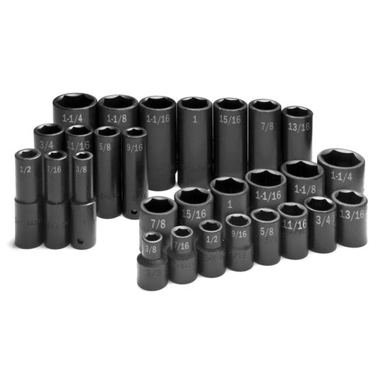 28 Piece 1/2" Drive 6Pt SAE Std and Deep Impact Socket Set