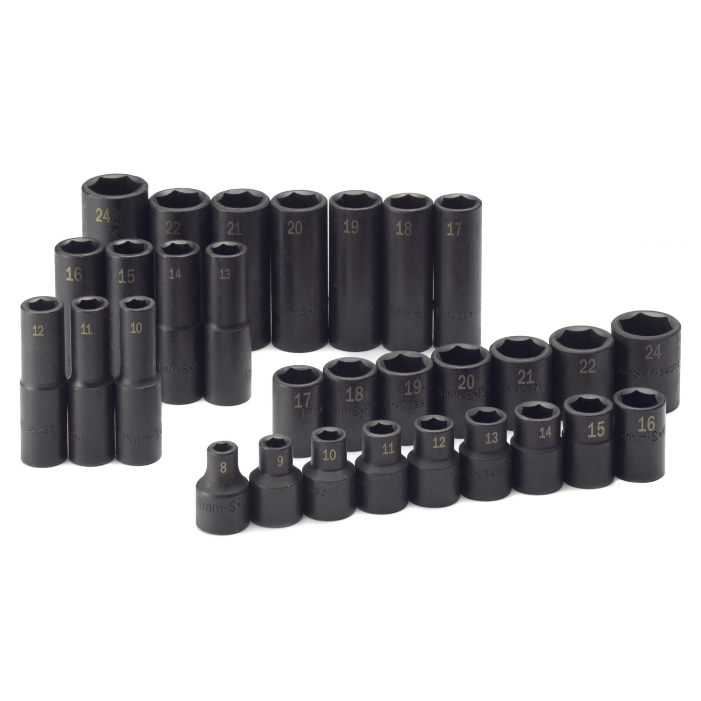 30 Piece 1/2" Drive 6 Pt Metric Std and Deep Impact Socket Set