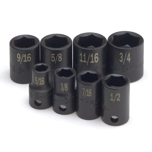 8 Piece 3/8" Drive 6 Point Fractional Standard Impact Socket Set