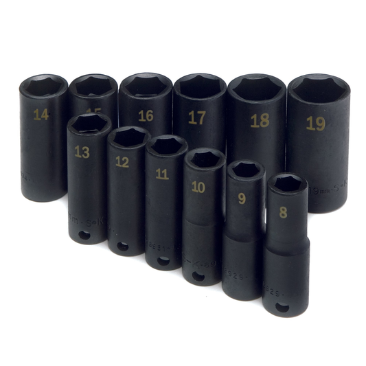 12 Piece 3/8" Drive 6 Point Metric Deep Impact Socket Set