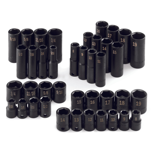 40 Piece 3/8" Drive 6 Pt SAE/Metric Standard Impact Socket Set