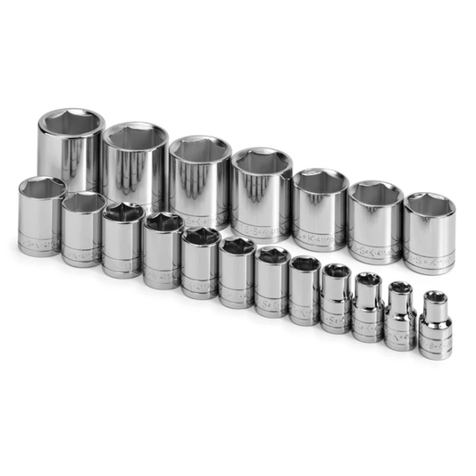 19 Piece 1/2" Drive 6 Pt Standard Fractional Chrome Socket Set