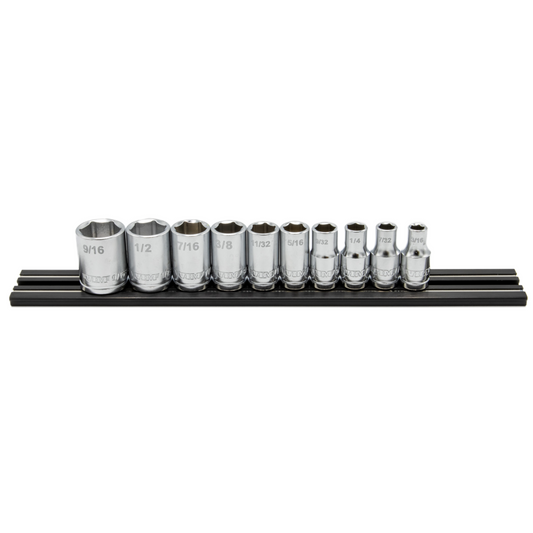 10 PC. 1/4'' DR. SAE SOCKET SET W/ BLACK 8" MAGRAIL - SMS400 SUBSET
