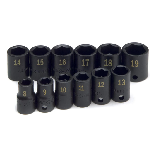 12 Piece 3/8" Drive 6 Point Metric Standard Impact Socket Set
